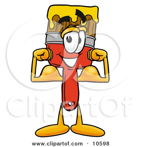 Clipart Picture of a Paint Brush Mascot Cartoon Character Flexing His Arm Muscles by Mascot Junction