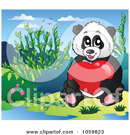 Royalty-Free Vector Clip Art Illustration of a Valentine Panda Bear Holding A Heart by visekart