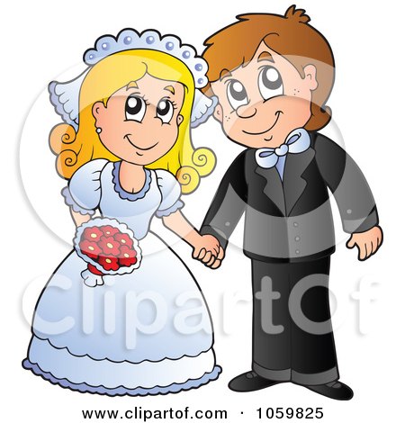 Royalty-Free Vector Clip Art Illustration of a Wedding Couple Holding Hands by visekart