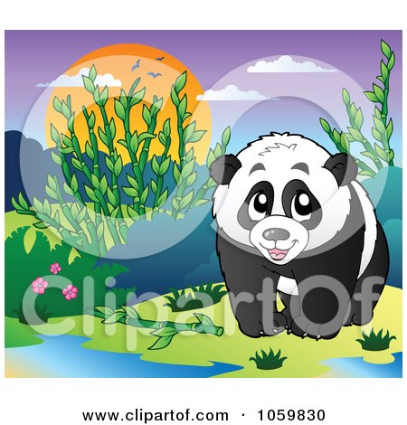 Royalty-Free Vector Clip Art Illustration of a Happy Panda Bear In The Wild by visekart