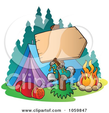 Royalty-Free Vector Clip Art Illustration of a Blank Sign At A Camp Site by visekart