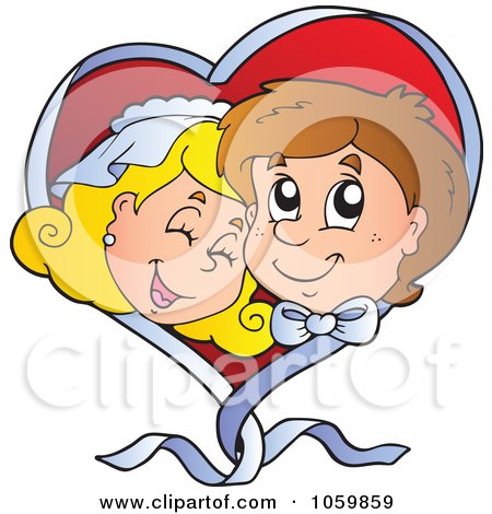Royalty-Free Vector Clip Art Illustration of a Wedding Couple In A Ribbon Heart by visekart