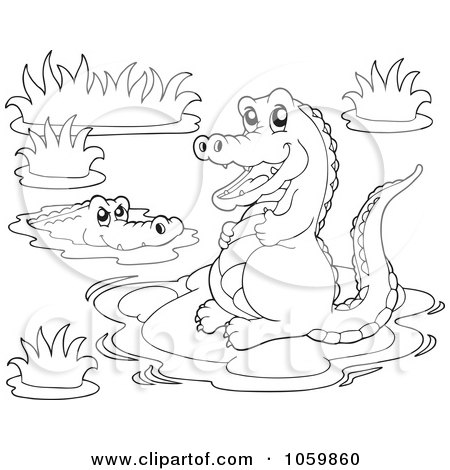 Royalty-Free Vector Clip Art Illustration of a Digital Collage Of Coloring Page Outlines Of Crocodiles by visekart