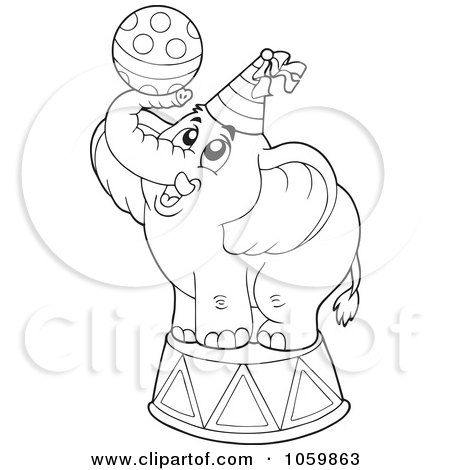 Royalty-Free Vector Clip Art Illustration of a Coloring Page Outline Of A Circus Elephant by visekart