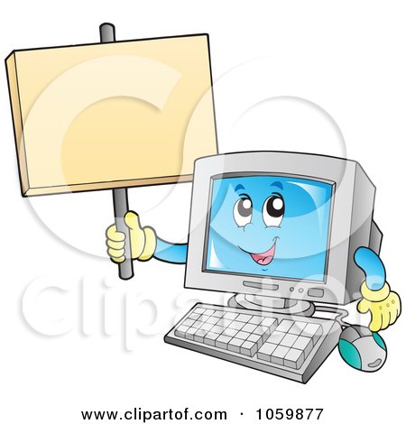Royalty-Free Vector Clip Art Illustration of a Desktop Computer Holding A Blank Sign by visekart