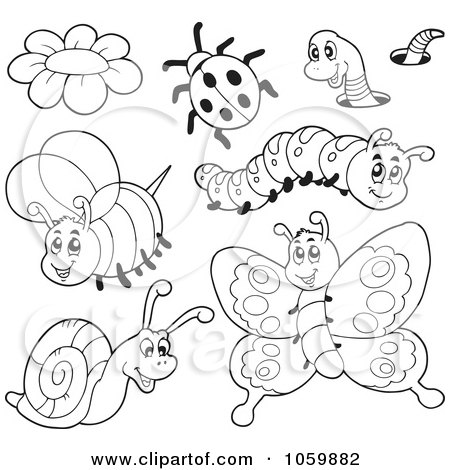 Royalty-Free Vector Clip Art Illustration of a Digital Collage Of Coloring Page Outlines Of Insects by visekart