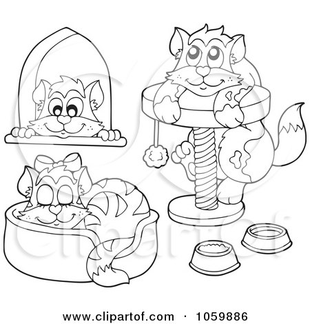 Royalty-Free Vector Clip Art Illustration of a Digital Collage Of Coloring Page Outlines Of Cats by visekart