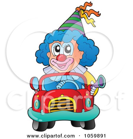 Royalty-Free Vector Clip Art Illustration of a Clown Driving A Car by visekart