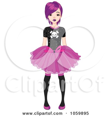 Royalty-Free Vector Clip Art Illustration of a Punky Styled Teenage Girl Wearing A Skirt And Skull Shirt by Pushkin