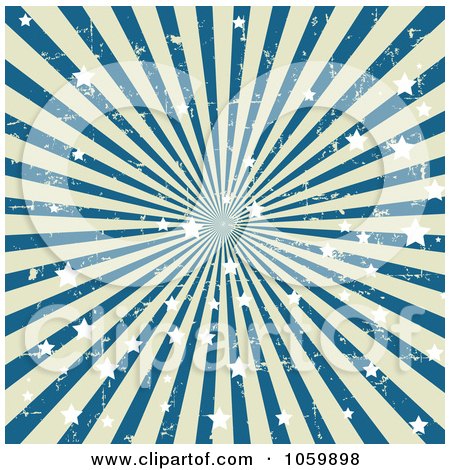 Royalty-Free Vector Clip Art Illustration of a Grungy Blue And Beige Star Burst Background by Pushkin