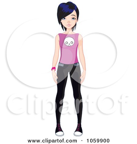 Royalty-Free Vector Clip Art Illustration of a Punky Styled Teen Girl Wearing A Skull Shirt by Pushkin