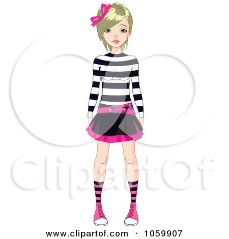 Royalty-Free Vector Clip Art Illustration of a Punky Styled Teenage Girl Wearing A Skirt And Stirped Shirt by Pushkin