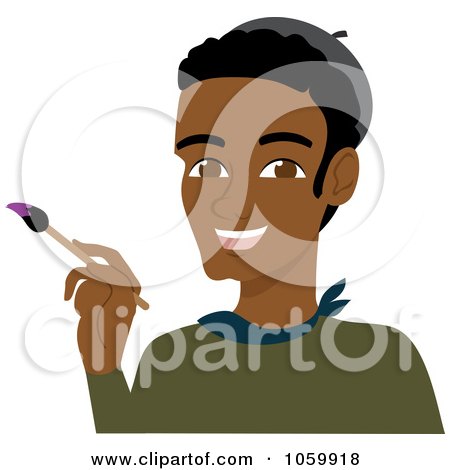 Royalty-Free Vector Clip Art Illustration of a Black Male Artist Holding A Paintbrush by Rosie Piter