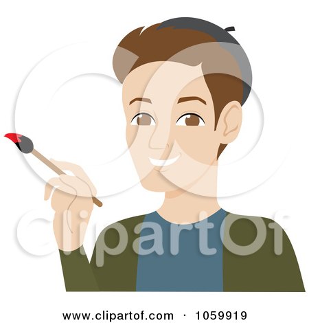 Royalty-Free Vector Clip Art Illustration of a Brunette Male Artist Holding A Paintbrush by Rosie Piter