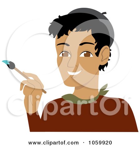 Royalty-Free Vector Clip Art Illustration of a Hispanic Male Artist Holding A Paintbrush by Rosie Piter