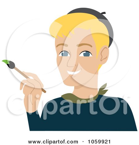 Royalty-Free Vector Clip Art Illustration of a Blond Male Artist Holding A Paintbrush by Rosie Piter