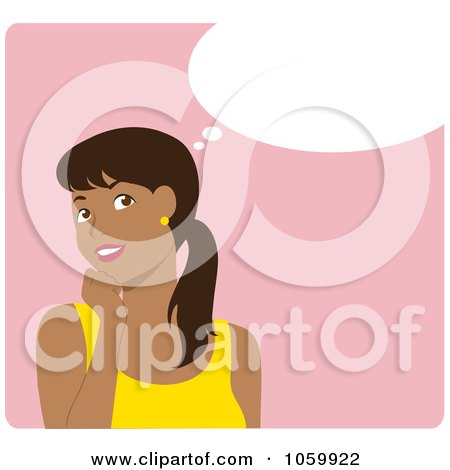 Royalty-Free Vector Clip Art Illustration of a Happy Young Hispanic Woman In Thought by Rosie Piter