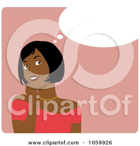 Royalty-Free Vector Clip Art Illustration of a Happy Young Black Woman In Thought by Rosie Piter