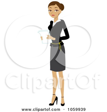 Royalty-Free Vector Clip Art Illustration of a Hispanic Businesswoman Holding Papers by Rosie Piter