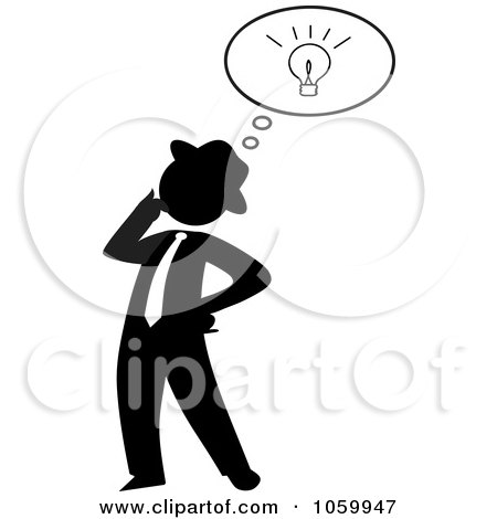 Royalty-Free Vector Clip Art Illustration of a Black Silhouetted Businessman With An Idea by Rosie Piter