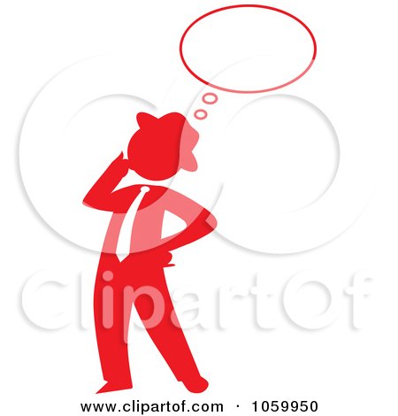 Royalty-Free Vector Clip Art Illustration of a Red Silhouetted Businessman Thinking by Rosie Piter
