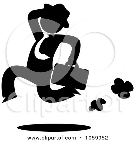Royalty-Free Vector Clip Art Illustration of a Black Silhouetted Businessman Running by Rosie Piter