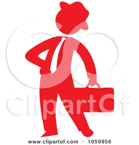 Royalty-Free Vector Clip Art Illustration of a Red Silhouetted Businessman Standing With A Briefcase by Rosie Piter
