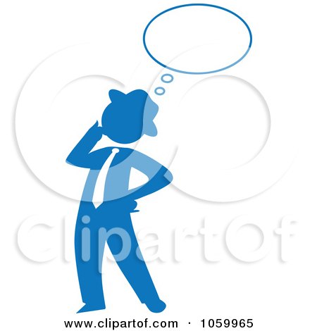 Royalty-Free Vector Clip Art Illustration of a Blue Silhouetted Businessman Thinking by Rosie Piter