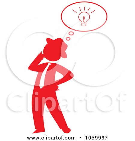Royalty-Free Vector Clip Art Illustration of a Red Silhouetted Businessman With An Idea by Rosie Piter