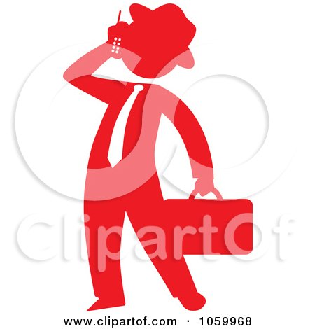 Royalty-Free Vector Clip Art Illustration of a Red Silhouetted Businessman Talking On A Cellular Phone by Rosie Piter