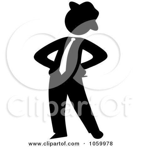 Royalty-Free Vector Clip Art Illustration of a Black Silhouetted Businessman Standing With His Hands On His Hips by Rosie Piter
