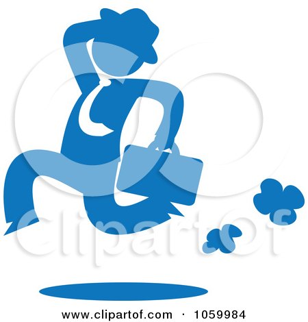 Royalty-Free Vector Clip Art Illustration of a Blue Silhouetted Businessman Running by Rosie Piter