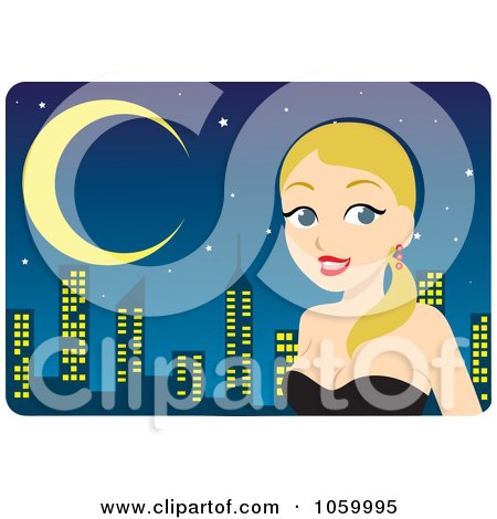Royalty-Free Vector Clip Art Illustration of a Beautiful Blond Woman Dressed Up Against A Skyline by Rosie Piter