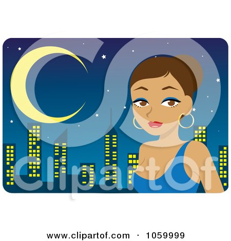 Royalty-Free Vector Clip Art Illustration of a Beautiful Hispanic Woman Dressed Up Against A Skyline by Rosie Piter