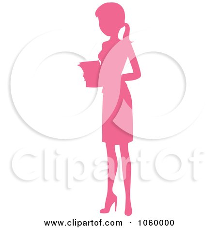 Royalty-Free Vector Clip Art Illustration of a Pink Silhouetted Businesswoman Holding Papers by Rosie Piter