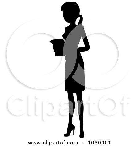 Royalty-Free Vector Clip Art Illustration of a Black Silhouetted Businesswoman Holding Papers by Rosie Piter