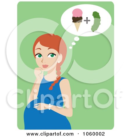 Royalty-Free Vector Clip Art Illustration of a Red Haired Pregnant Woman Craving Ice Cream And Pickles by Rosie Piter