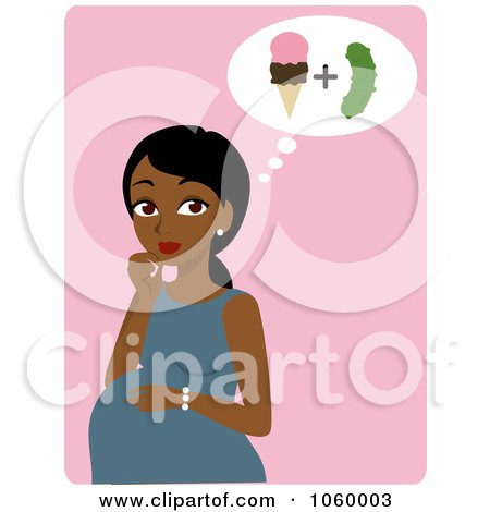 Royalty-Free Vector Clip Art Illustration of a Black Pregnant Woman Craving Ice Cream And Pickles by Rosie Piter