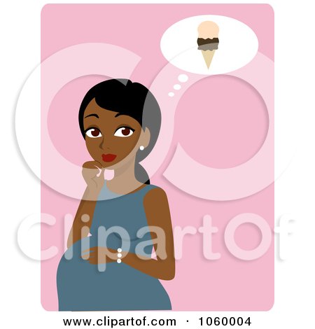 Royalty-Free Vector Clip Art Illustration of a Black Pregnant Woman Craving Ice Cream by Rosie Piter