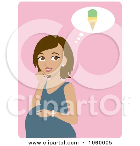 Royalty-Free Vector Clip Art Illustration of a Hispanic Pregnant Woman Craving Ice Cream by Rosie Piter