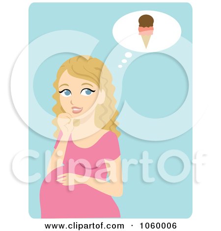 Royalty-Free Vector Clip Art Illustration of a Blond Pregnant Woman Craving Ice Cream by Rosie Piter