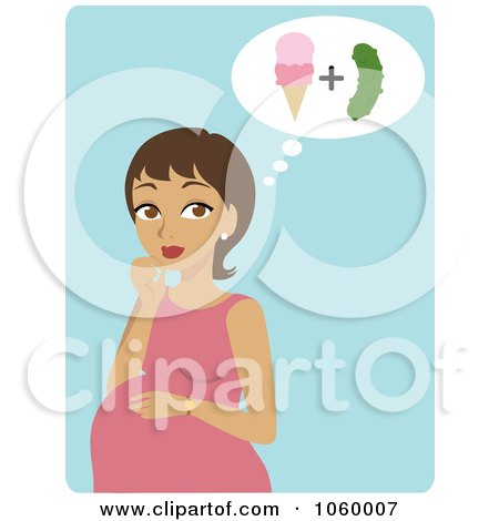 Royalty-Free Vector Clip Art Illustration of a Hispanic Pregnant Woman Craving Ice Cream And Pickles by Rosie Piter