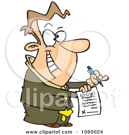 Royalty-Free Vector Clip Art Illustration of a Cartoon Eager Businessman Holding A Contract by toonaday