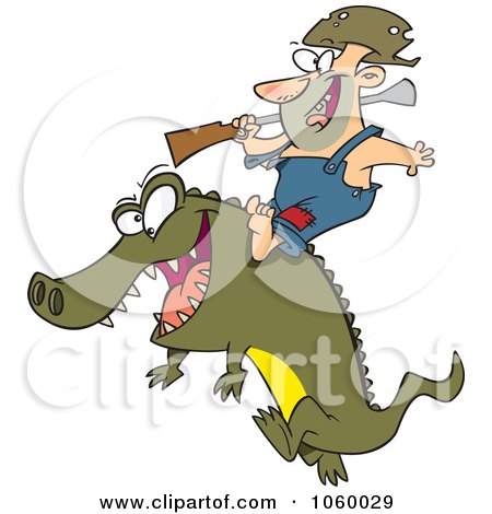 Royalty-Free Vector Clip Art Illustration of a Cartoon Man Riding An Alligator by toonaday