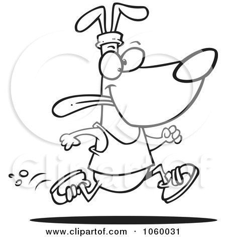 Royalty-Free Vector Clip Art Illustration of a Cartoon Black And White Outline Design Of A Dog Jogging by toonaday