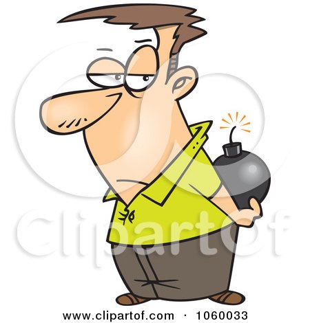 Royalty-Free Vector Clip Art Illustration of a Cartoon Man Holding A Bomb Behind His Back by toonaday