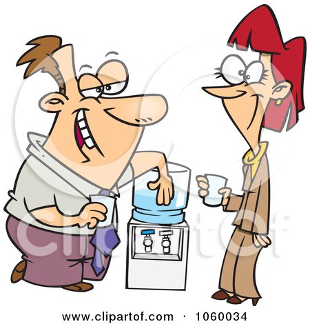 Royalty-Free Vector Clip Art Illustration of Cartoon Colleagues Flirting At The Water Cooler by toonaday