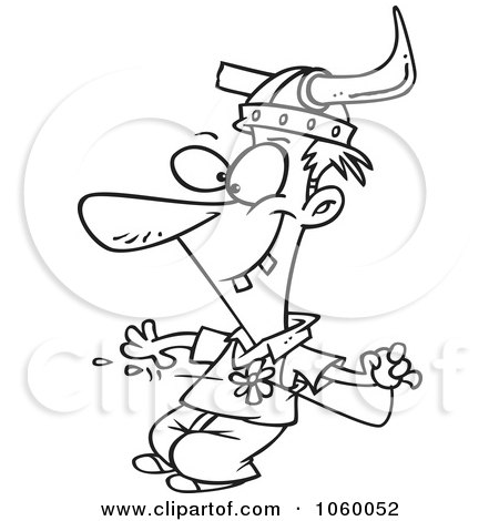 Royalty-Free Vector Clip Art Illustration of a Cartoon Black And White Outline Design Of An April Fool Guy Using A Squirting Flower by toonaday