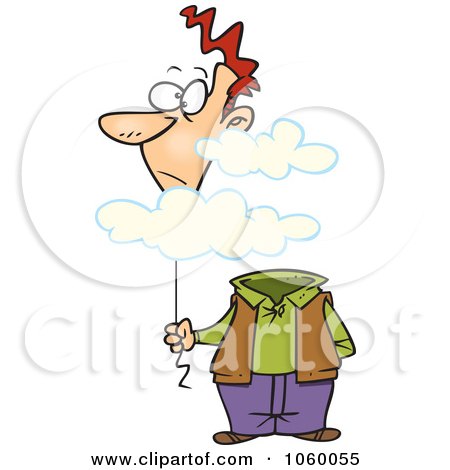 Royalty-Free Vector Clip Art Illustration of a Cartoon Man With His Balloon Head In The Cloud by toonaday
