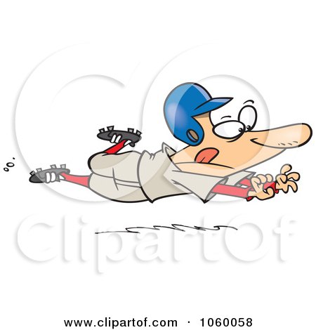 Royalty-Free Vector Clip Art Illustration of a Cartoon Baseball Player Sliding For Home by toonaday